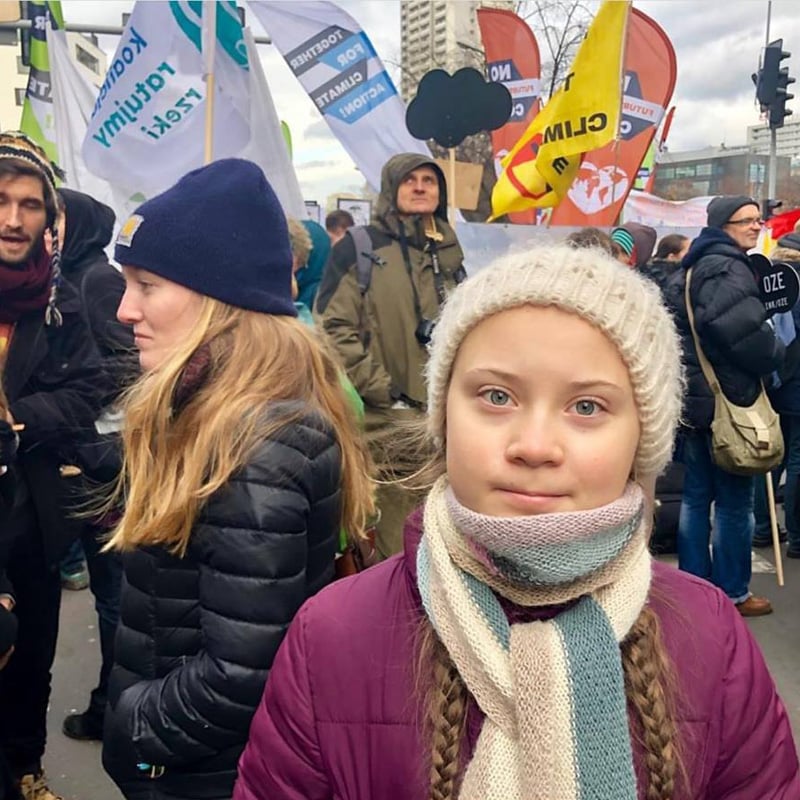 Greta à la manifestation pour le climat à Katowice, Pologne.