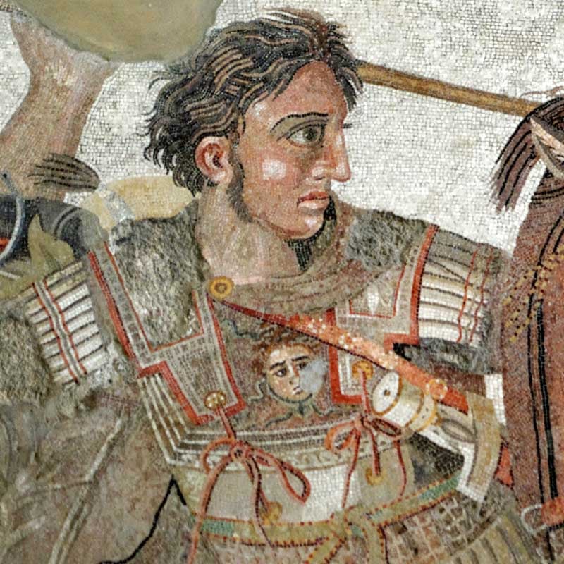 Mozaïque représentant Alexandre le Grand en armure de lin.