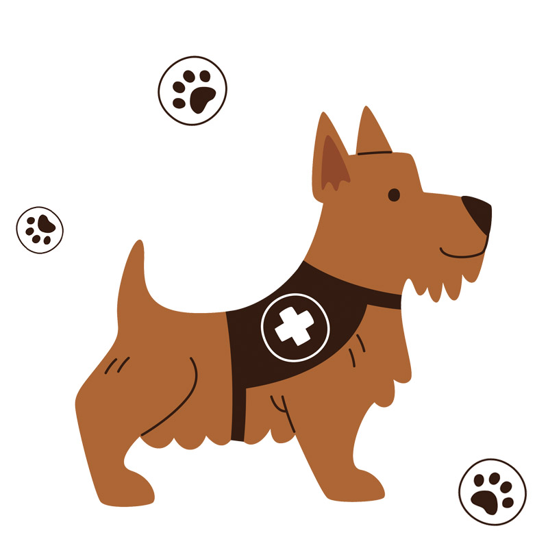 dessin de chien portant un gilet d'assistance