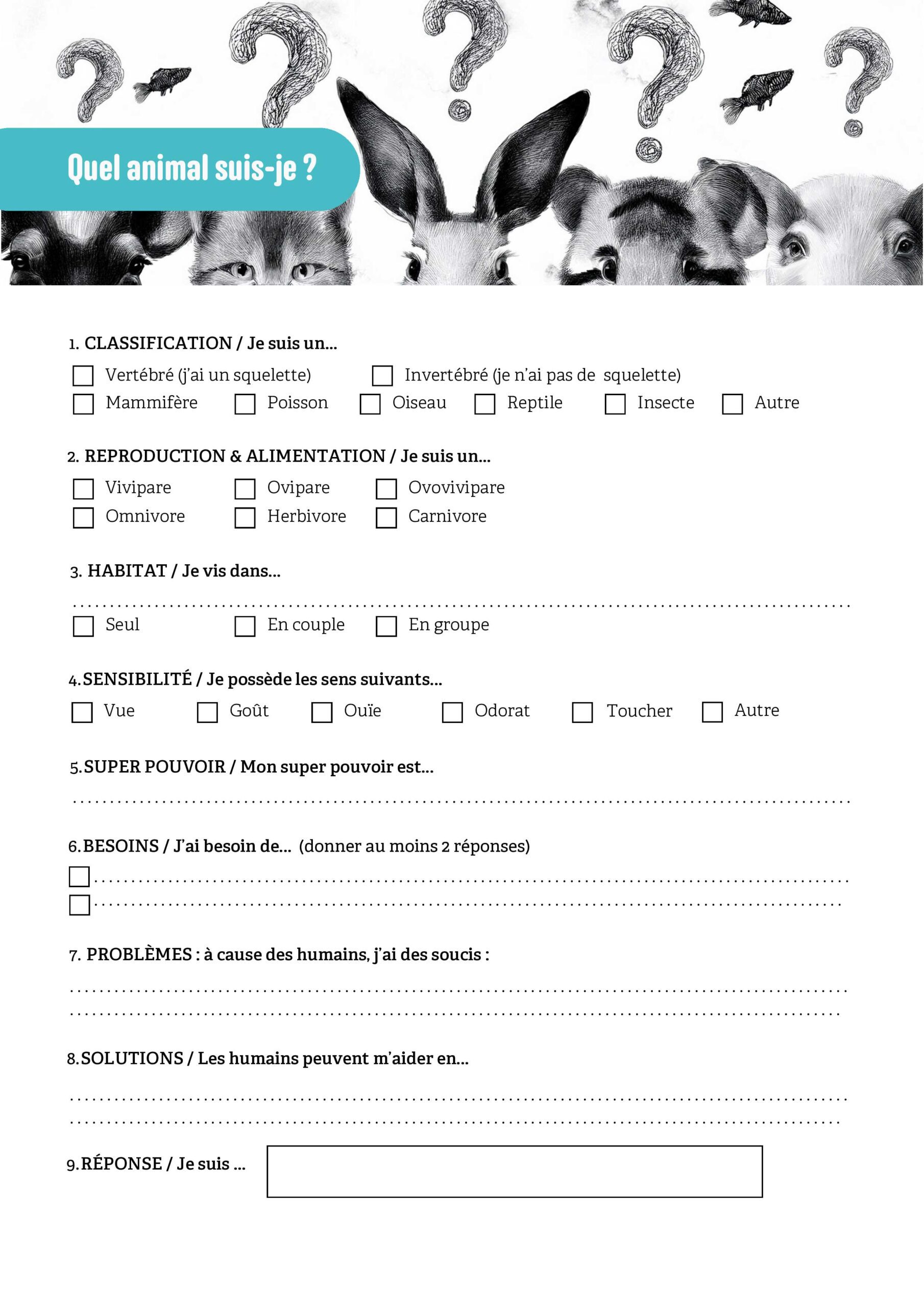 Fiche d'activité / Exercice&nbsp;: Quel animal suis-je&nbsp;?