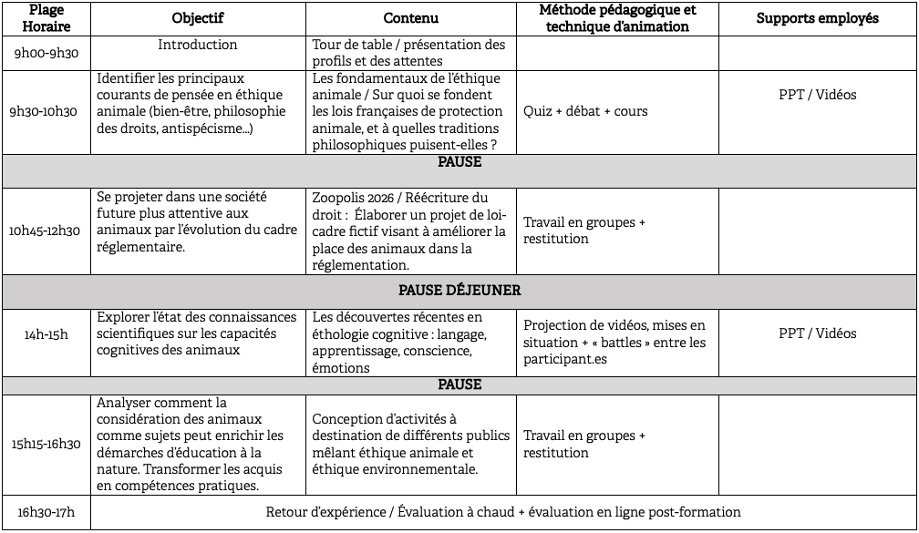 Programme de formation Quelle place pour les animaux dans l'éducation à l'environnement et à la nature&nbsp;?
